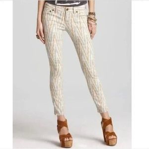 Free People Ikat Print Ankle Zip Cropped Skinny Jeans